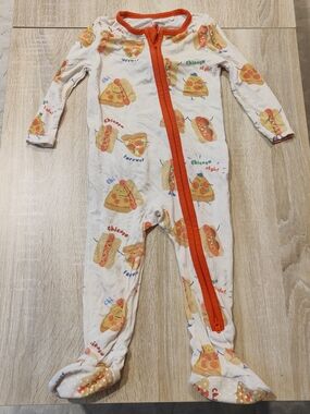 Chicago Pizza & Hot Dog Footed One-Piece with Orange Trim Size 9-12mo